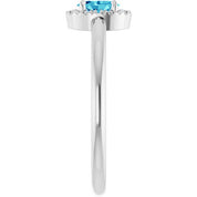 Sterling Silver Natural Blue Zircon & .05 CTW Natural Diamond French-Set Halo-Style Ring
