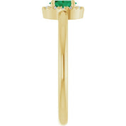 14K Yellow Natural Emerald & .05 CTW Natural Diamond French-Set Halo-Style Ring