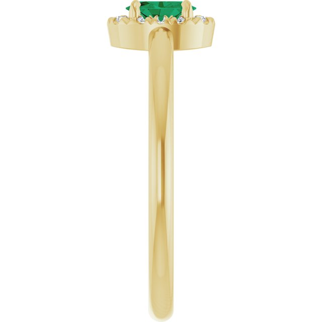 14K Yellow Natural Emerald & .05 CTW Natural Diamond French-Set Halo-Style Ring