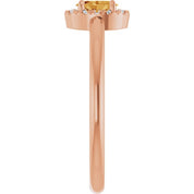 14K Rose Natural Citrine & .05 CTW Natural Diamond French-Set Halo-Style Ring