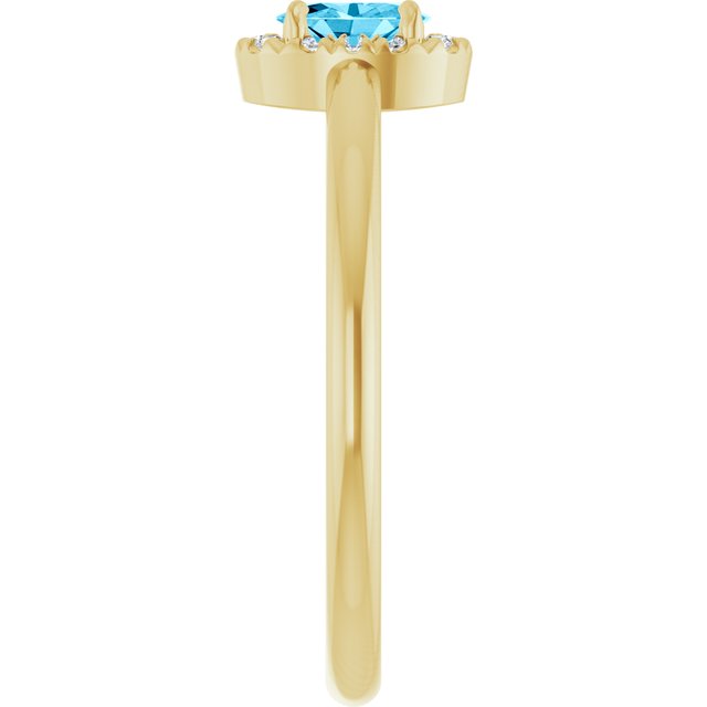 14K Yellow Natural Aquamarine & .05 CTW Natural Diamond French-Set Halo-Style Ring