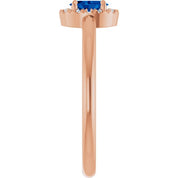 14K Rose Natural Blue Sapphire & .05 CTW Natural Diamond French-Set Halo-Style Ring