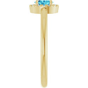 14K Yellow Natural Blue Zircon & .05 CTW Natural Diamond French-Set Halo-Style Ring