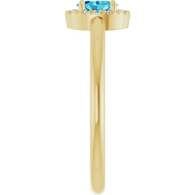 14K Yellow Natural Blue Zircon & .05 CTW Natural Diamond French-Set Halo-Style Ring