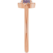 14K Rose Lab-Grown Alexandrite & .05 CTW Natural Diamond French-Set Halo-Style Ring