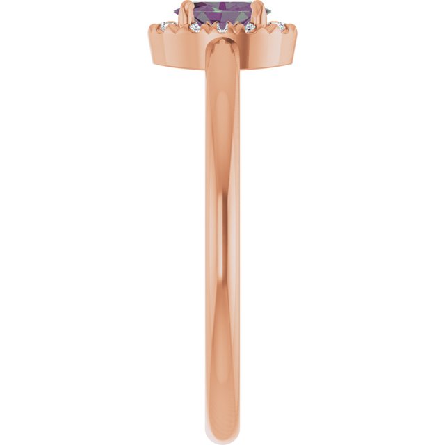 14K Rose Lab-Grown Alexandrite & .05 CTW Natural Diamond French-Set Halo-Style Ring