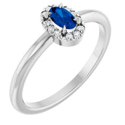 Sterling Silver Lab-Grown Blue Sapphire & .05 CTW Natural Diamond French-Set Halo-Style Ring