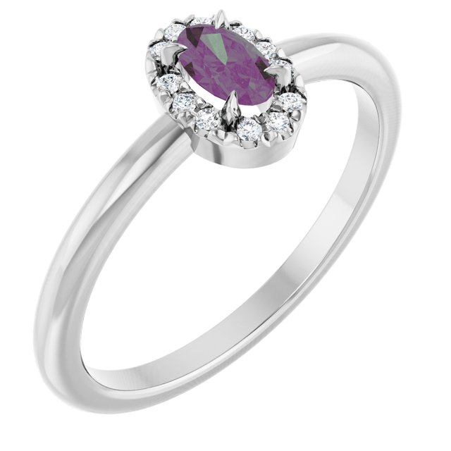 Sterling Silver Lab-Grown Alexandrite & .05 CTW Natural Diamond French-Set Halo-Style Ring