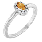 14K White Natural Citrine & .05 CTW Natural Diamond French-Set Halo-Style Ring