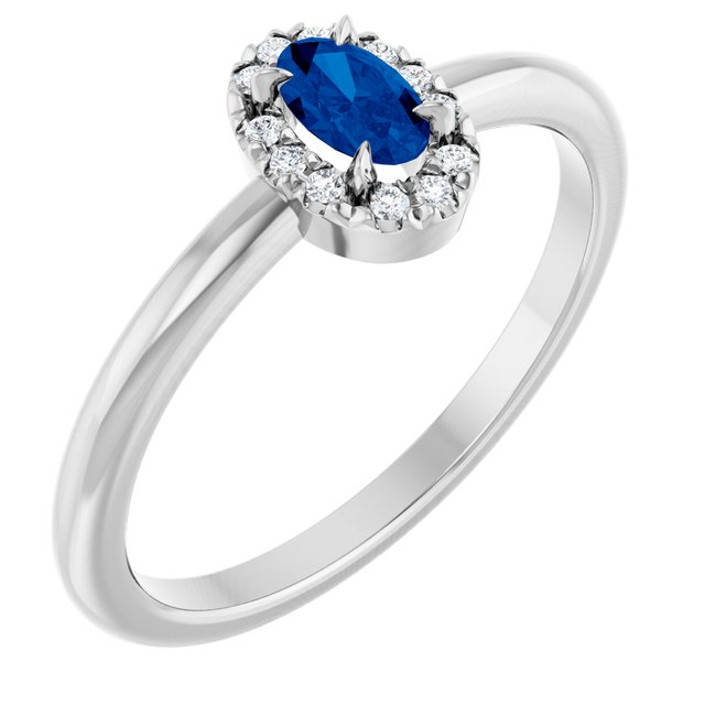14K White Natural Blue Sapphire & .05 CTW Natural Diamond French-Set Halo-Style Ring