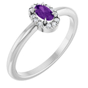 Sterling Silver Natural Amethyst & .05 CTW Natural Diamond French-Set Halo-Style Ring