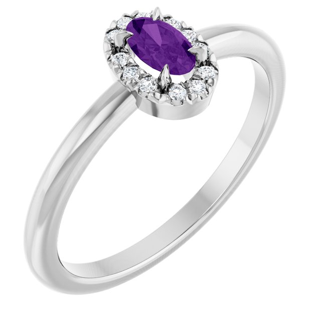 Sterling Silver Natural Amethyst & .05 CTW Natural Diamond French-Set Halo-Style Ring