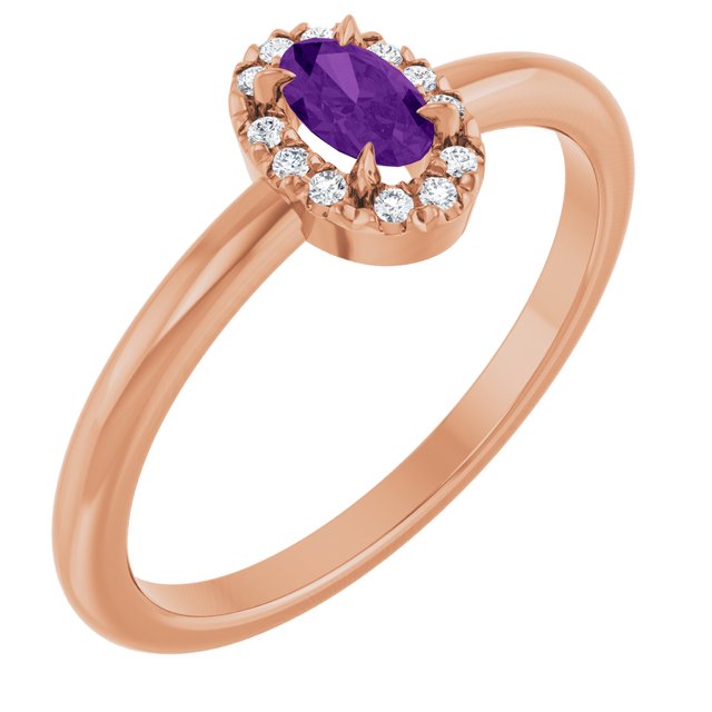 14K Rose Natural Amethyst & .05 CTW Natural Diamond French-Set Halo-Style Ring