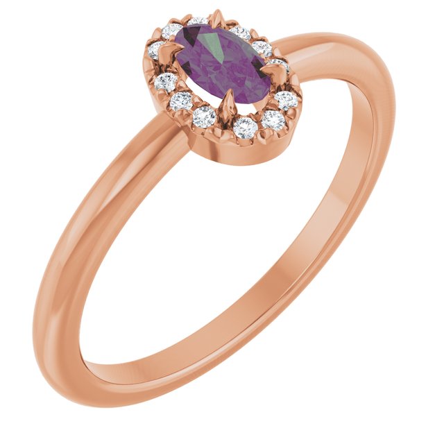 14K Rose Lab-Grown Alexandrite & .05 CTW Natural Diamond French-Set Halo-Style Ring