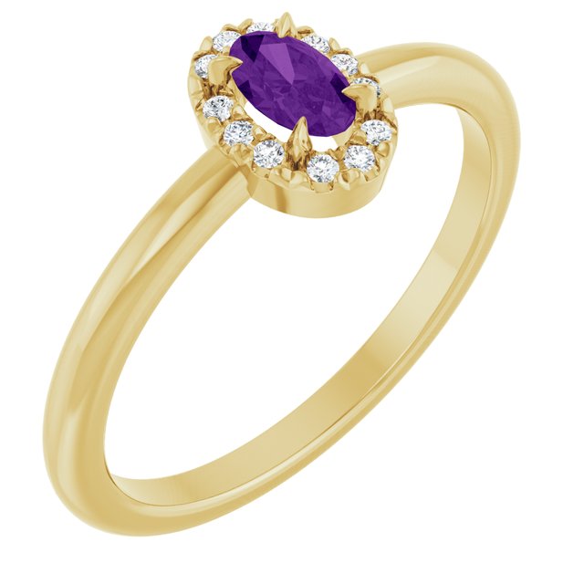 14K Yellow Natural Amethyst & .05 CTW Natural Diamond French-Set Halo-Style Ring