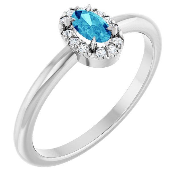 Sterling Silver Natural Blue Zircon & .05 CTW Natural Diamond French-Set Halo-Style Ring