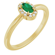 14K Yellow Natural Emerald & .05 CTW Natural Diamond French-Set Halo-Style Ring
