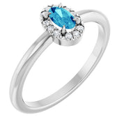 14K White Natural Blue Zircon & .05 CTW Natural Diamond French-Set Halo-Style Ring