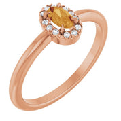 14K Rose Natural Citrine & .05 CTW Natural Diamond French-Set Halo-Style Ring