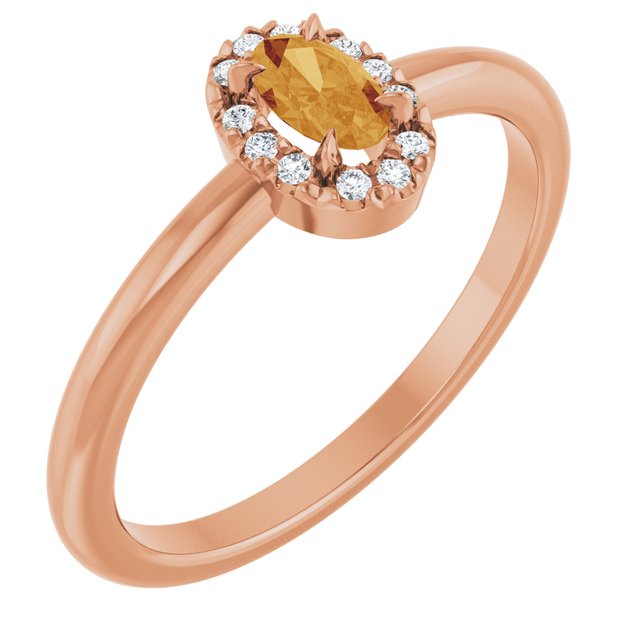 14K Rose Natural Citrine & .05 CTW Natural Diamond French-Set Halo-Style Ring