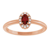 14K Rose Natural Mozambique Garnet & .05 CTW Natural Diamond French-Set Halo-Style Ring