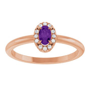 14K Rose Natural Amethyst & .05 CTW Natural Diamond French-Set Halo-Style Ring