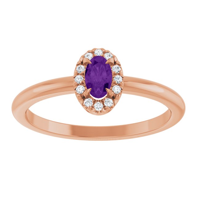 14K Rose Natural Amethyst & .05 CTW Natural Diamond French-Set Halo-Style Ring