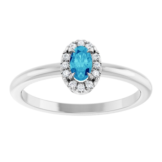Sterling Silver Natural Blue Zircon & .05 CTW Natural Diamond French-Set Halo-Style Ring