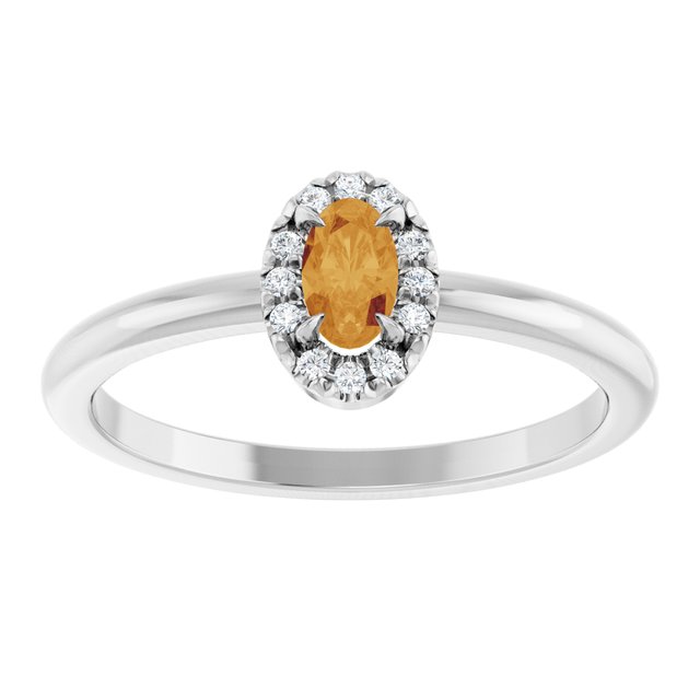 Sterling Silver Natural Citrine & .05 CTW Natural Diamond French-Set Halo-Style Ring