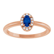 14K Rose Natural Blue Sapphire & .05 CTW Natural Diamond French-Set Halo-Style Ring