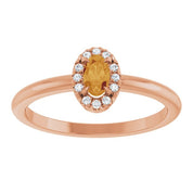 14K Rose Natural Citrine & .05 CTW Natural Diamond French-Set Halo-Style Ring