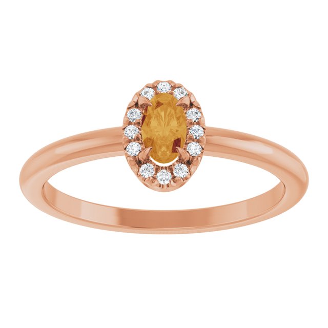 14K Rose Natural Citrine & .05 CTW Natural Diamond French-Set Halo-Style Ring