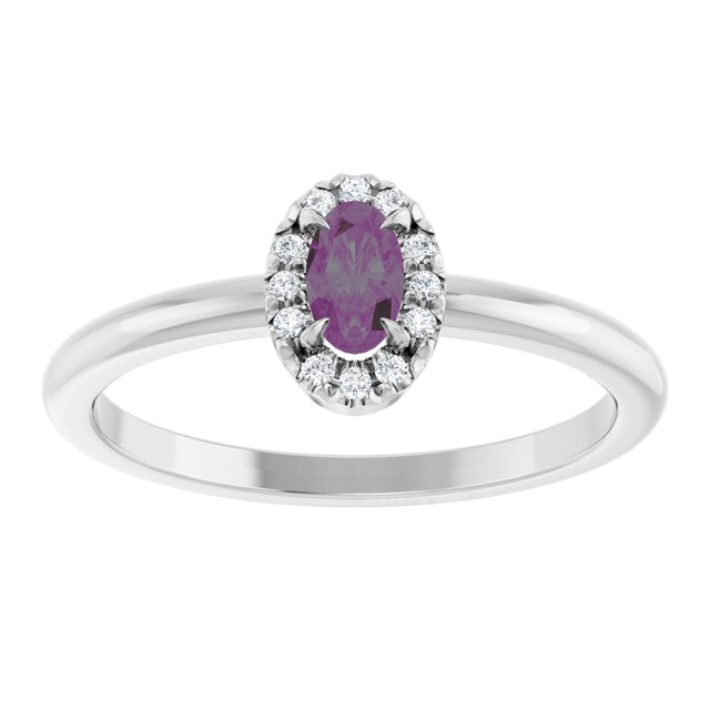 Sterling Silver Lab-Grown Alexandrite & .05 CTW Natural Diamond French-Set Halo-Style Ring