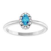 14K White Natural Blue Zircon & .05 CTW Natural Diamond French-Set Halo-Style Ring