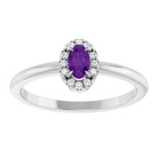 Sterling Silver Natural Amethyst & .05 CTW Natural Diamond French-Set Halo-Style Ring