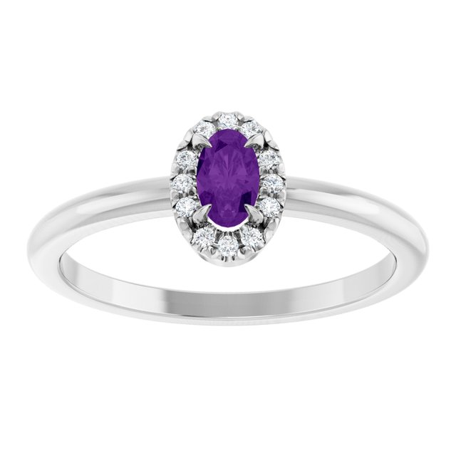Sterling Silver Natural Amethyst & .05 CTW Natural Diamond French-Set Halo-Style Ring