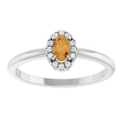 14K White Natural Citrine & .05 CTW Natural Diamond French-Set Halo-Style Ring