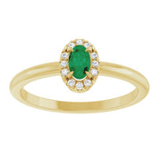 14K Yellow Natural Emerald & .05 CTW Natural Diamond French-Set Halo-Style Ring