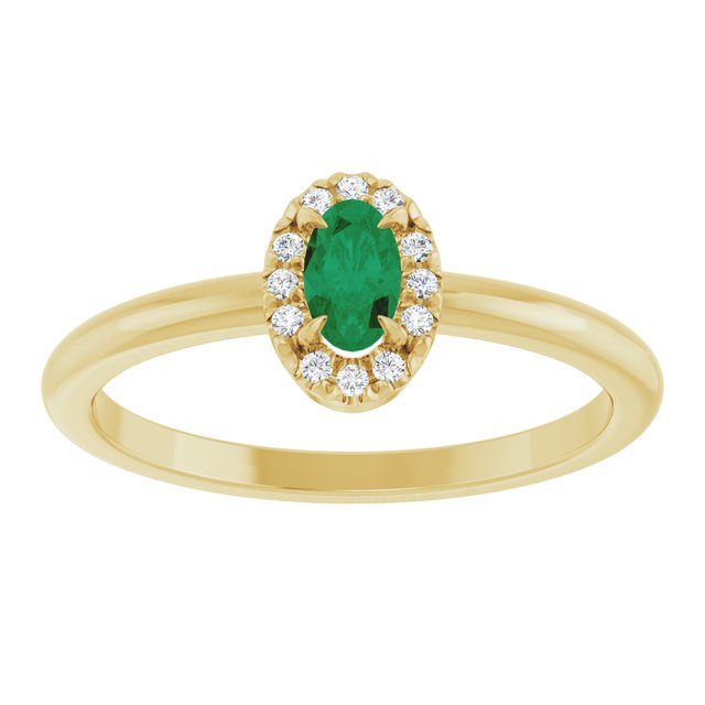 14K Yellow Natural Emerald & .05 CTW Natural Diamond French-Set Halo-Style Ring