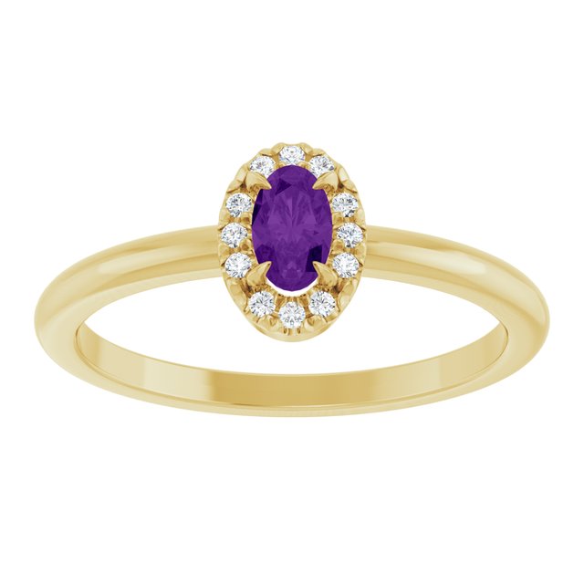 14K Yellow Natural Amethyst & .05 CTW Natural Diamond French-Set Halo-Style Ring