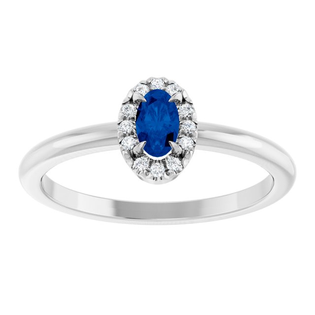14K White Natural Blue Sapphire & .05 CTW Natural Diamond French-Set Halo-Style Ring