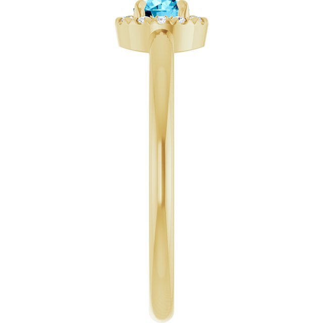 14K Yellow Natural Aquamarine & .05 CTW Natural Diamond French-Set Halo-Style Ring