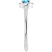 Sterling Silver Natural Blue Zircon & .05 CTW Natural Diamond French-Set Halo-Style Ring