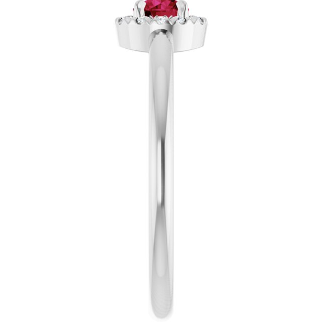 14K White Lab-Grown Ruby & .05 CTW Natural Diamond French-Set Halo-Style Ring