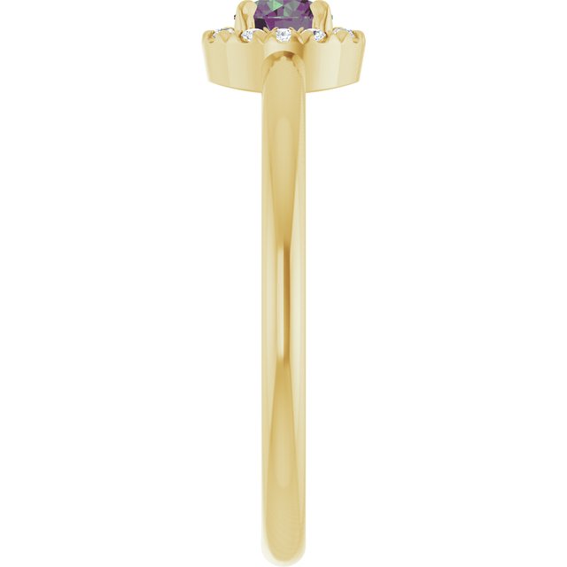 14K Yellow Lab-Grown Alexandrite & .05 CTW Natural Diamond French-Set Halo-Style Ring