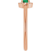 14K Rose Lab-Grown Emerald & .05 CTW Natural Diamond French-Set Halo-Style Ring