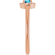 14K Rose Natural Blue Zircon & .05 CTW Natural Diamond French-Set Halo-Style Ring