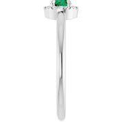 Sterling Silver Natural Emerald & .05 CTW Natural Diamond French-Set Halo-Style Ring