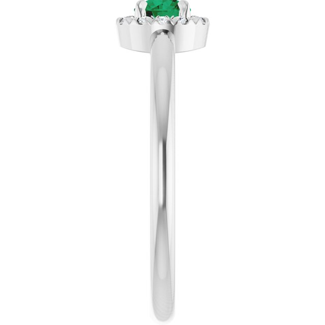 Sterling Silver Natural Emerald & .05 CTW Natural Diamond French-Set Halo-Style Ring