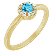 14K Yellow Natural Aquamarine & .05 CTW Natural Diamond French-Set Halo-Style Ring